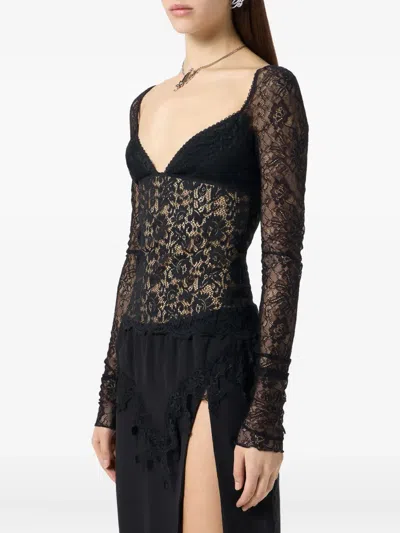 Blumarine Lace-bodice Top In Black