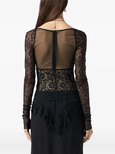 Blumarine Lace-bodice Top In Black