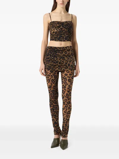 Blumarine Ruched Leopard-print Cropped Top In Black