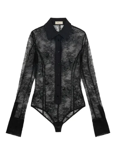 Blumarine Lace-panelled Shirt Bodysuit In Black