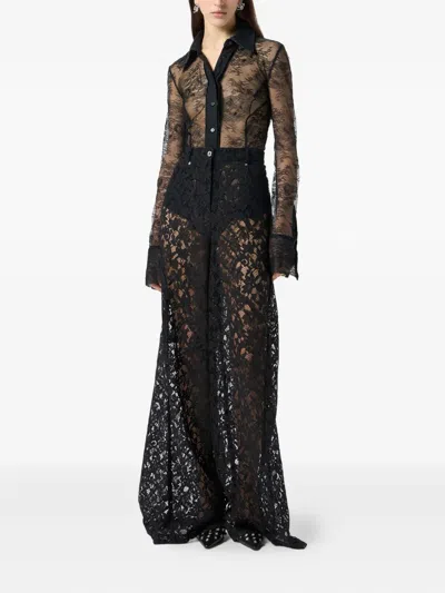 Blumarine Lace-panelled Shirt Bodysuit In Black