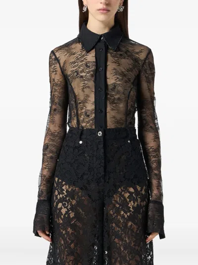 Blumarine Lace-panelled Shirt Bodysuit In Black