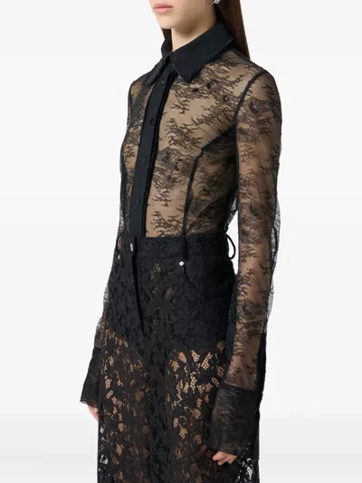 Blumarine Lace-panelled Shirt Bodysuit In Black
