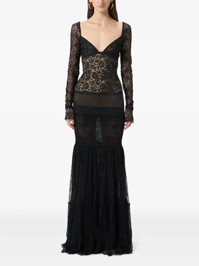 Blumarine Lace-panelled Gown In Black