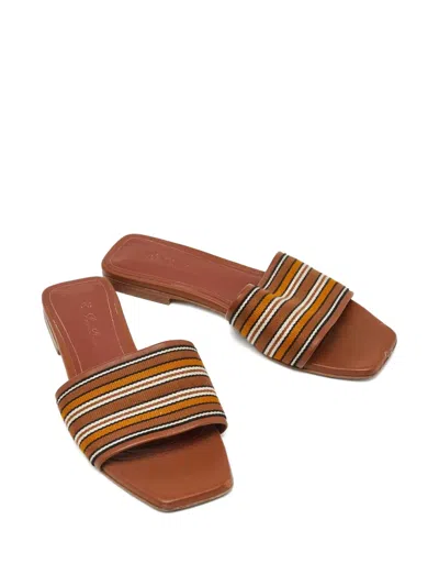 Pre-owned Loro Piana 2024 Striped-canvas Slides