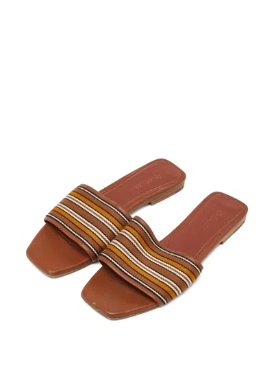Pre-owned Loro Piana 2024 Striped-canvas Slides