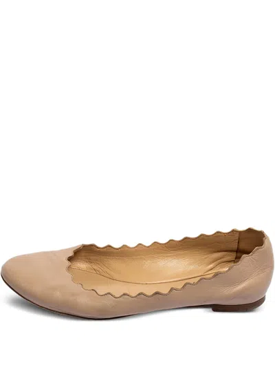 Pre-owned Chloé Lauren Scalloped-trim Ballet Flats In Pink