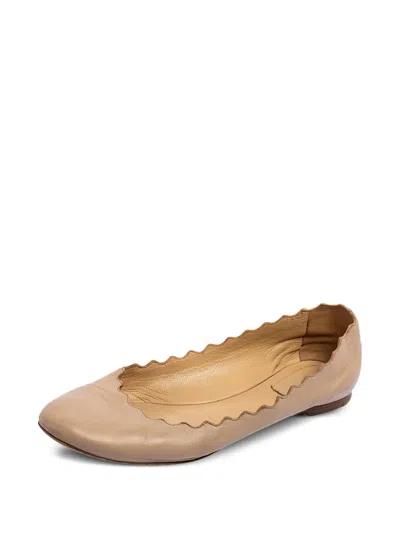 Pre-owned Chloé Lauren Scalloped-trim Ballet Flats In Pink