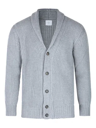 Eleventy Ribbed Texture Shawl Collar Long Sleeves In Gray