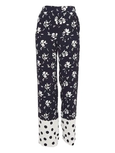 Pre-owned Carolina Herrera Vintage  Floral-print Trousers In Blue