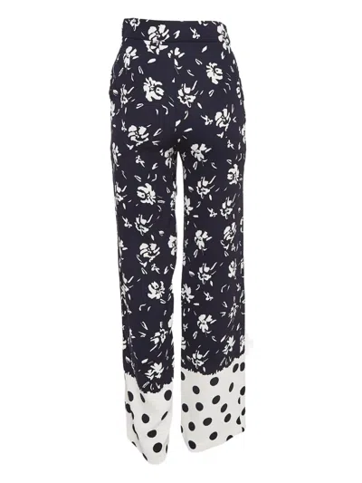 Pre-owned Carolina Herrera Vintage  Floral-print Trousers In Blue