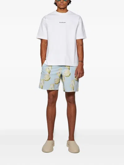 Givenchy Lemon-print Seersucker Swim Shorts In Blue