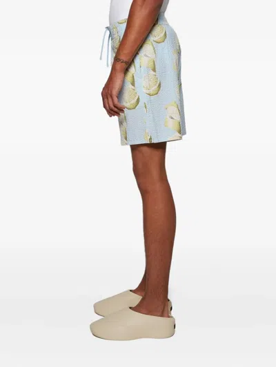 Givenchy Lemon-print Seersucker Swim Shorts In Blue