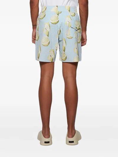 Givenchy Lemon-print Seersucker Swim Shorts In Blue