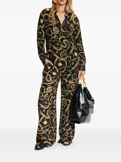 Balmain Chain-print Button-up Shirt In Black