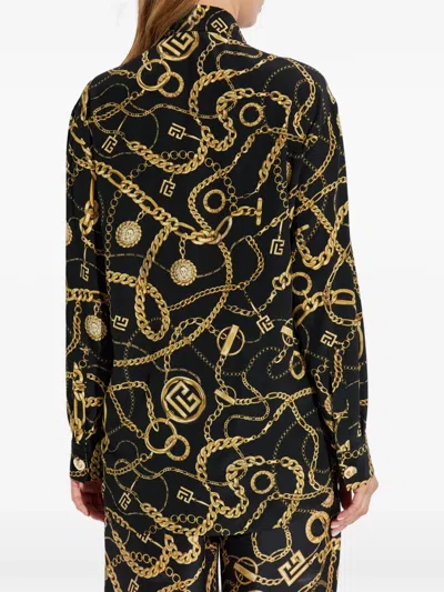 Balmain Chain-print Button-up Shirt In Black