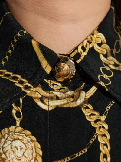 Balmain Chain-print Button-up Shirt In Black