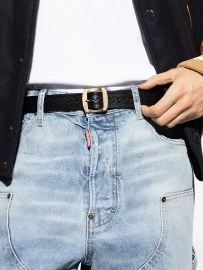 Dsquared2 Braided Leather Belt In Black