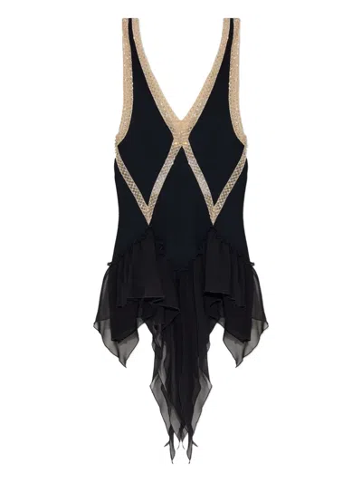 Attico Embellished Ruffled Mini Dress In Gray