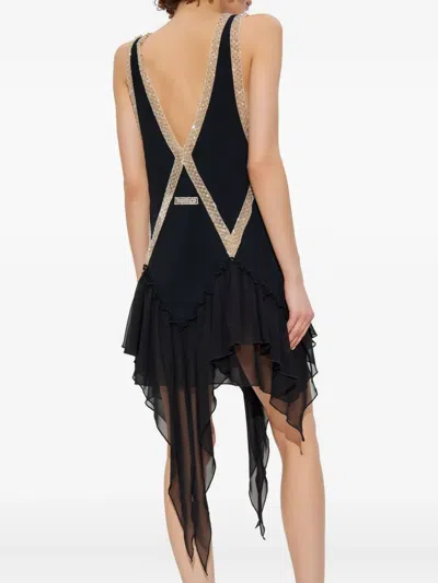 Attico Embellished Ruffled Mini Dress In Gray