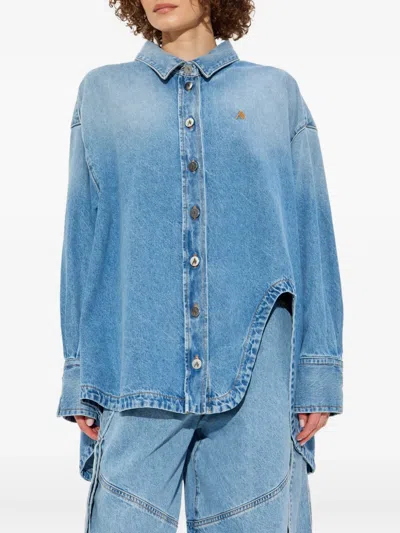 Attico Asymmetric-hem Denim Shirt In Blue