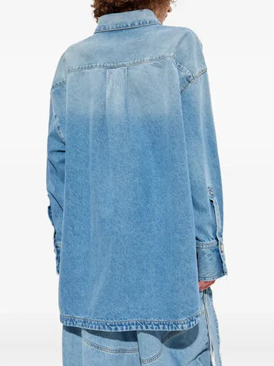 Attico Asymmetric-hem Denim Shirt In Blue