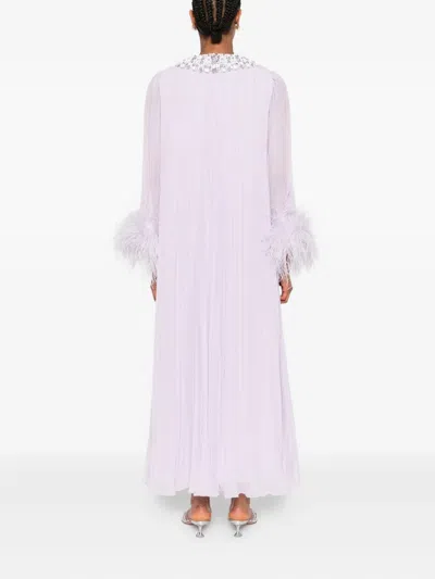 Self-portrait Feather-trimmed Plisse Chiffon Midi Dress In Purple