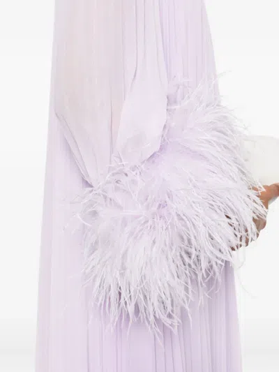 Self-portrait Feather-trimmed Plisse Chiffon Midi Dress In Purple