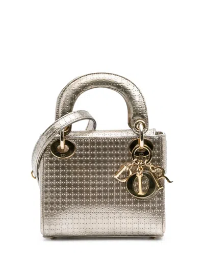 Pre-owned Dior 2016 Mini Metallic Patent Microcannage Lady  Satchel