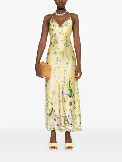 Camilla Chain Detail Bias Cut Silk Charmeuse Slipdress In Yellow