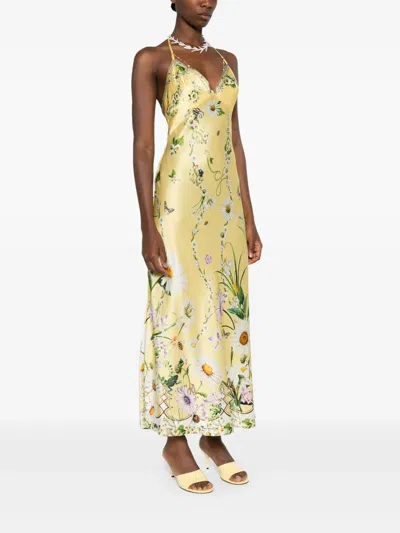 Camilla Chain Detail Bias Cut Silk Charmeuse Slipdress In Yellow