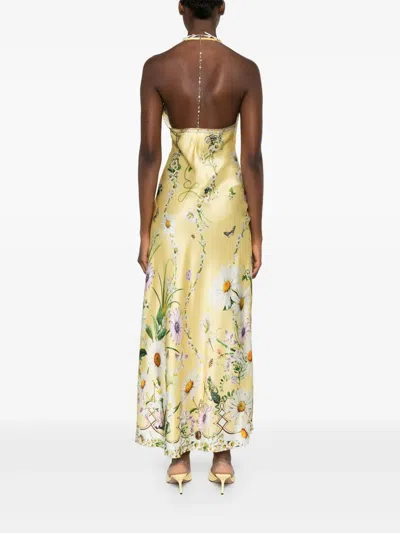 Camilla Chain Detail Bias Cut Silk Charmeuse Slipdress In Yellow