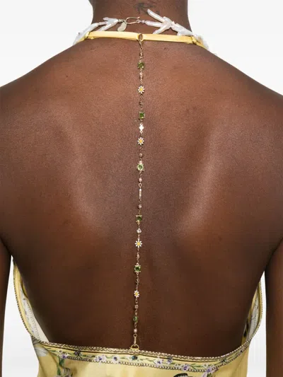 Camilla Chain Detail Bias Cut Silk Charmeuse Slipdress In Yellow