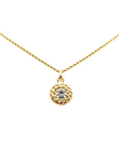 Pre-owned Chanel 1970-1980 Gold Plated Rhinestone Pendant Necklace Costume Necklace