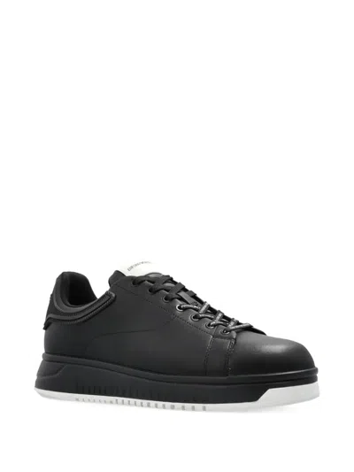 Emporio Armani Leather Sneakers In Black