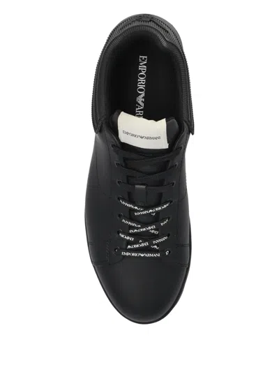 Emporio Armani Leather Sneakers In Black