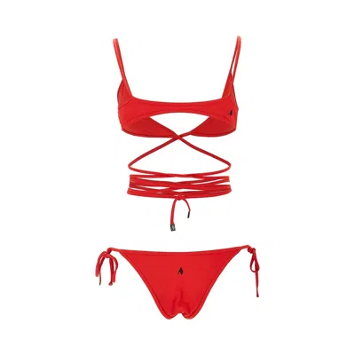 Attico Wrap-around Straps Triangle Top Bikini In Red