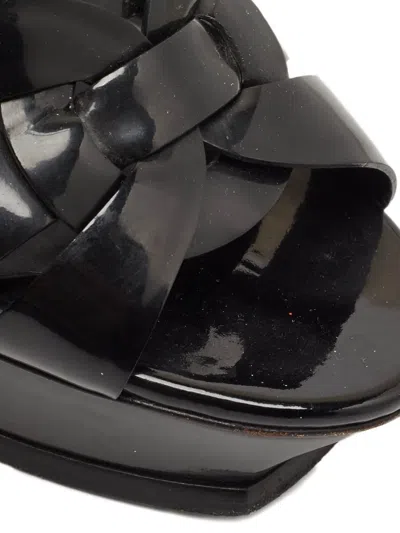 Pre-owned Saint Laurent 110mm Patent-leather Platform Sandals In Black