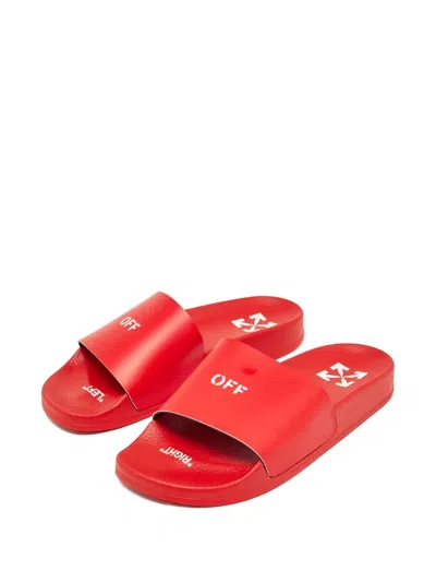 Pre-owned Off-white Paten-leather Arrow Sandals In Red