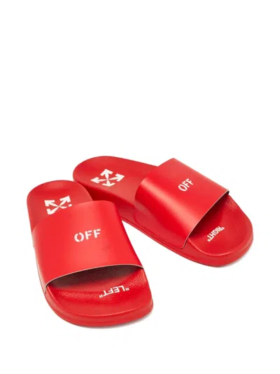 Pre-owned Off-white Paten-leather Arrow Sandals In Red
