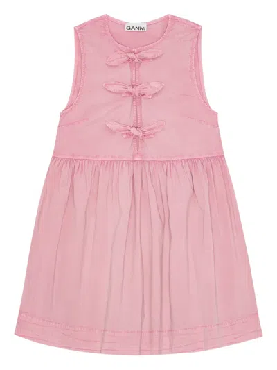 Ganni Tie-front Dress In Pink