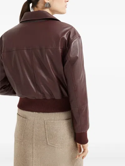 Brunello Cucinelli Leather Flap-pocket Jacket In Brown