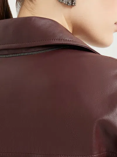 Brunello Cucinelli Leather Flap-pocket Jacket In Brown