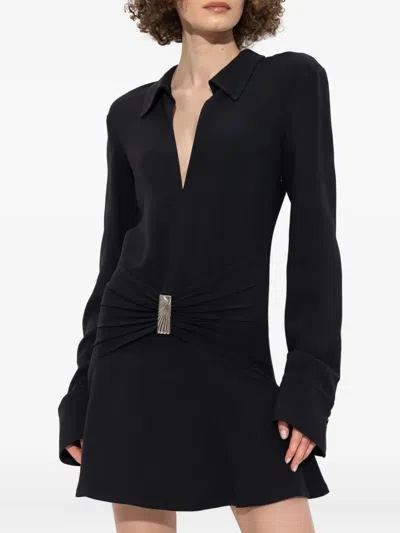 Attico Gathered-detail Collared Dress In Black