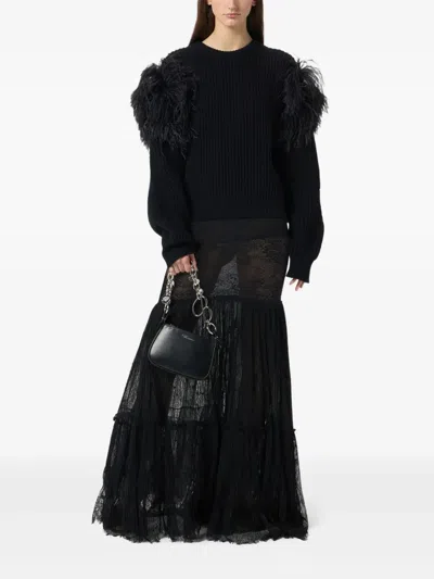 Blumarine See-through Rébrodé-lace Maxi Skirt In Black