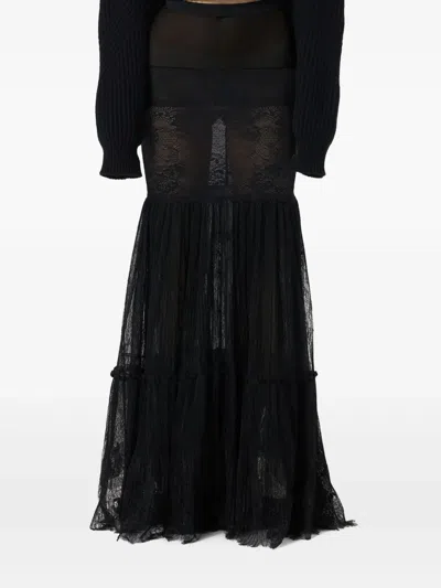 Blumarine See-through Rébrodé-lace Maxi Skirt In Black