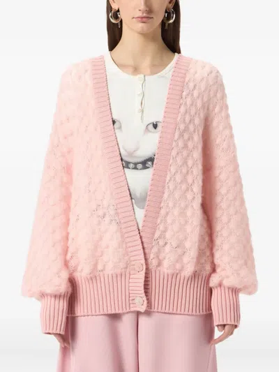Blumarine Textured Cardigan In Pink