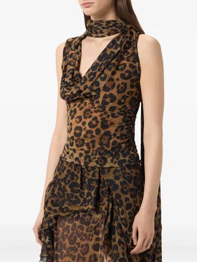 Blumarine Leopard-print Draped Top