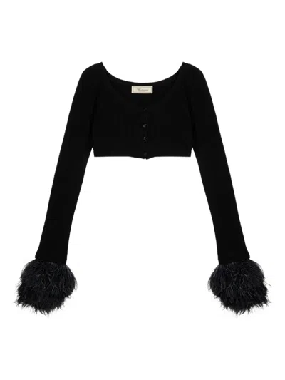 Blumarine Ribbed Cropped Cardigan In Black