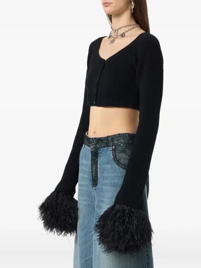 Blumarine Ribbed Cropped Cardigan In Black